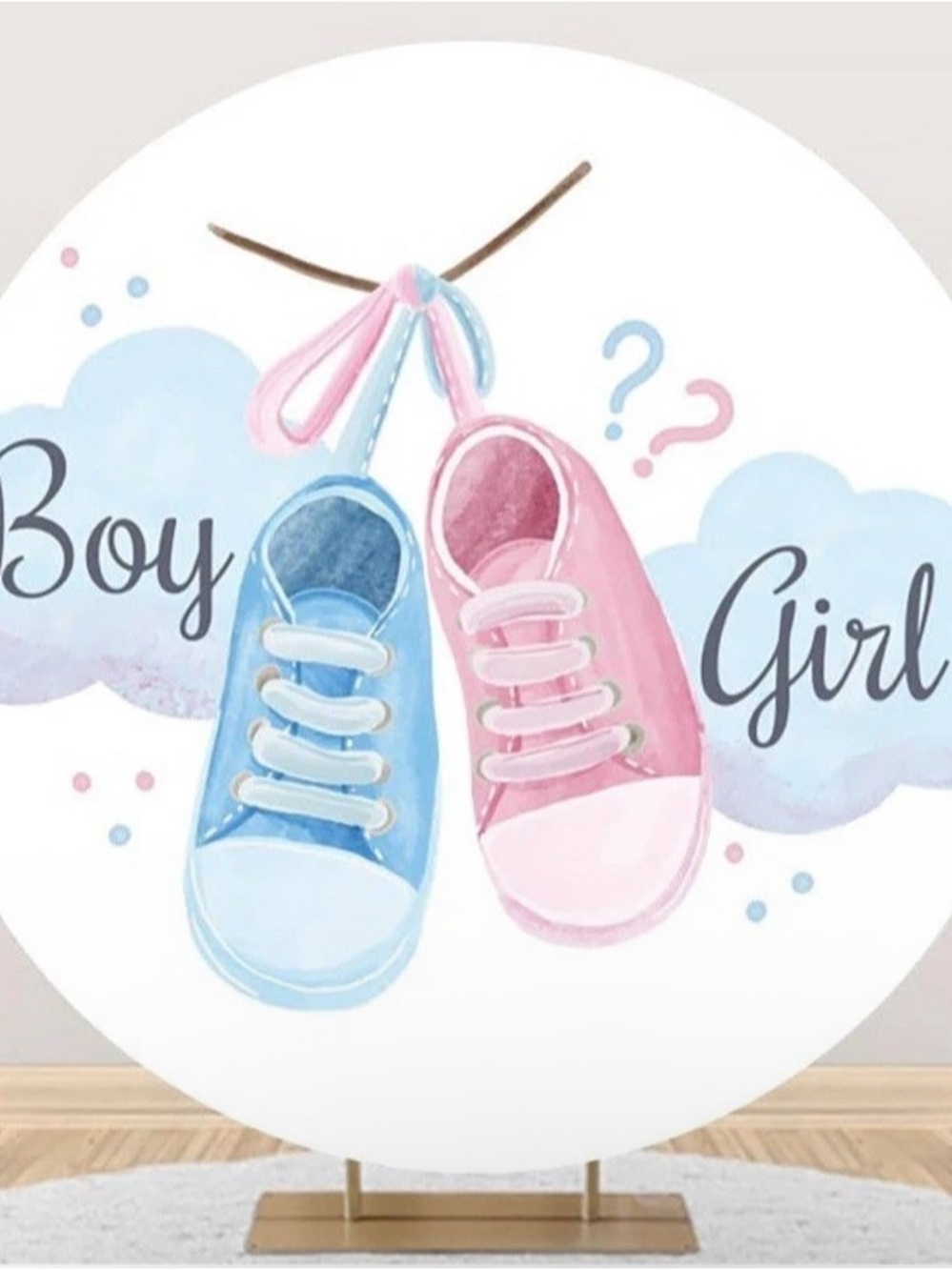 NEW- 6.5' x 6.5' ft Polyester Gender Reveal Round Backdrop Cover Boy or Girl